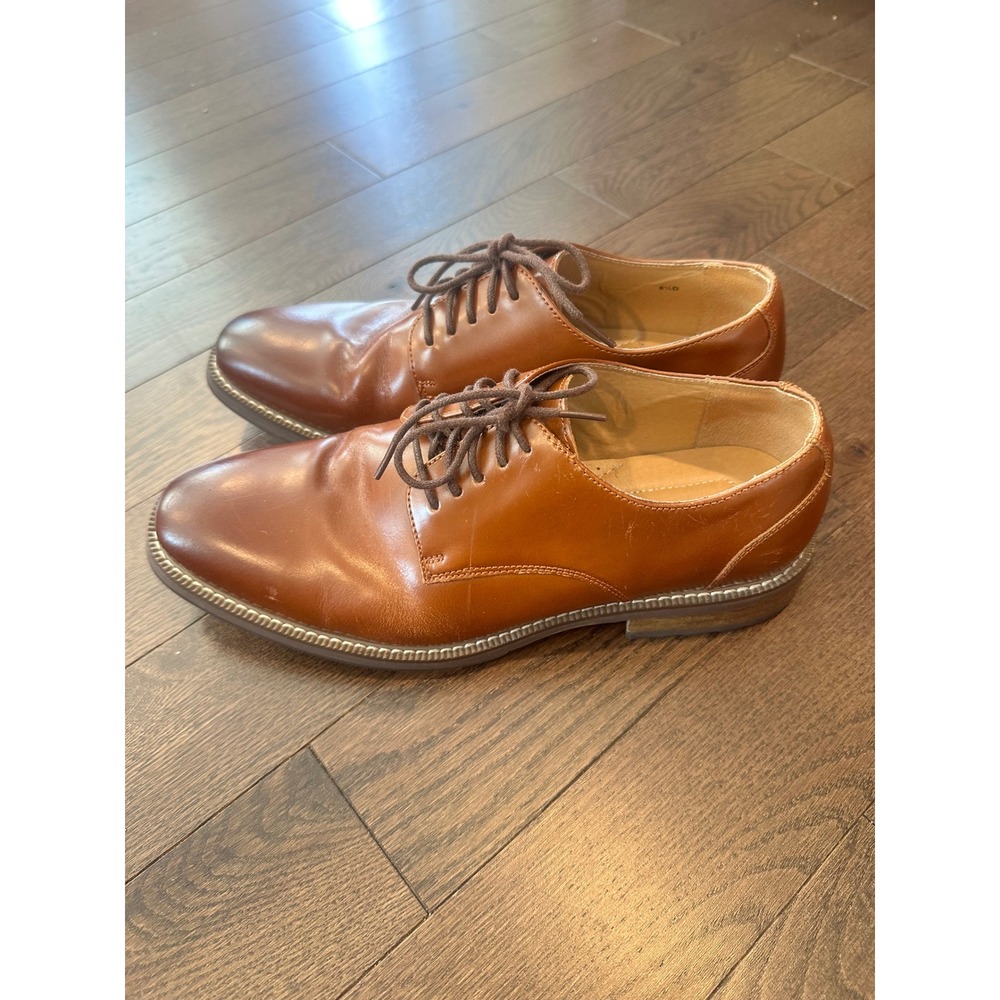 Joseph Abboud Mens Cognac Leather Plain Toe Derby Dress Shoes 8.5 D Brown